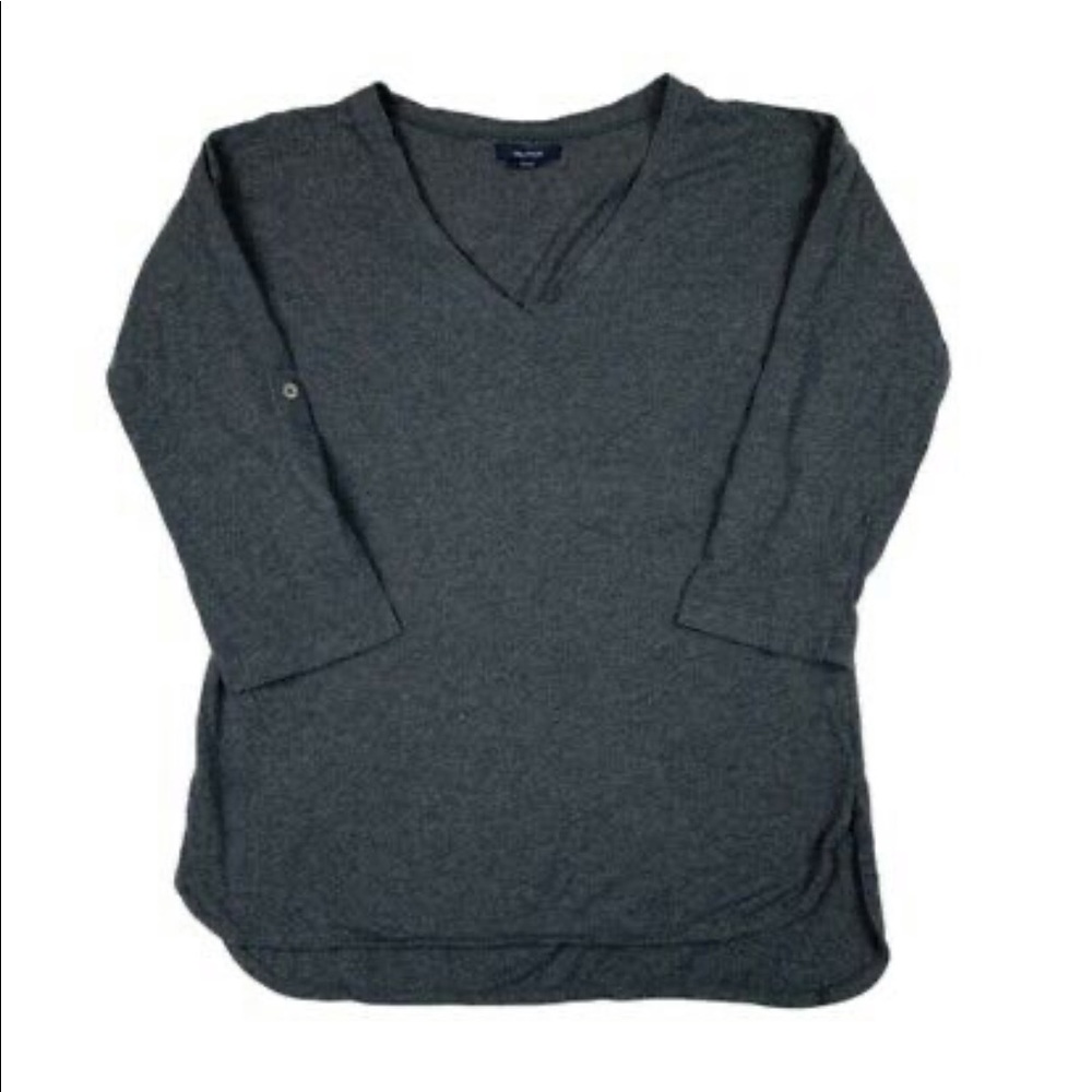 Nautica Dark Grey Roll Tab Sleeve Top